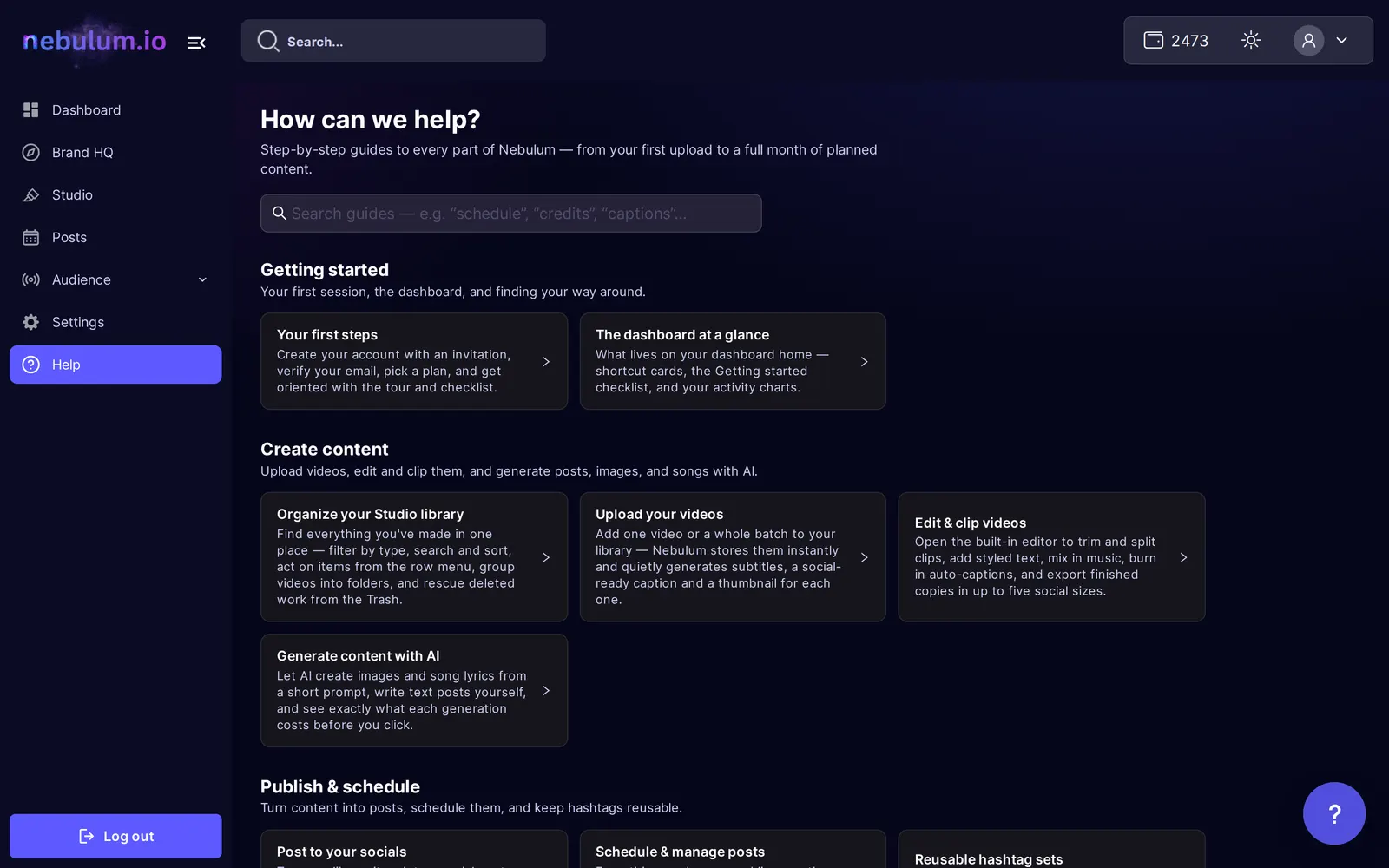 The Help section showing the Take a tour again card with replay buttons and the Submit Help Requests form with a Related to dropdown, a Message box, and a Submit button